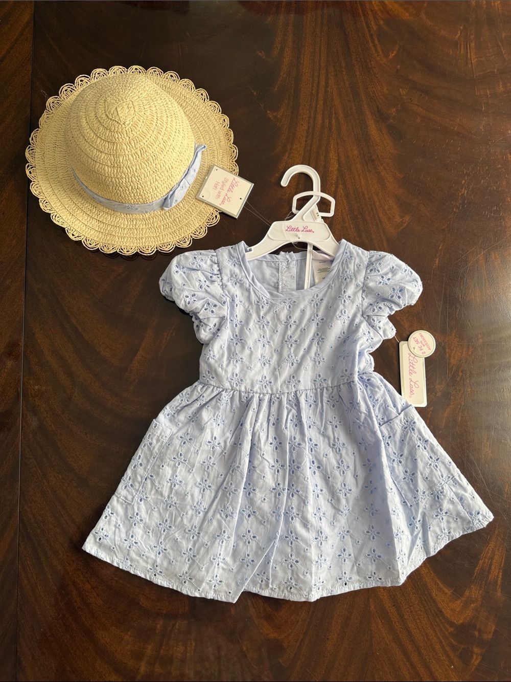 Little Lass Light Blue Eyelet Sundress with bloomers and hat
